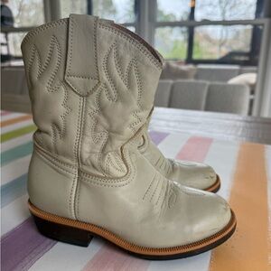 Kids Cream Cowboy Boots- real leather